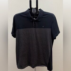 Calvin Klein Liquid Touch Polo Shirt Men’s Large Black Gray Stripe